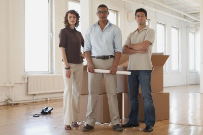 family under boxes